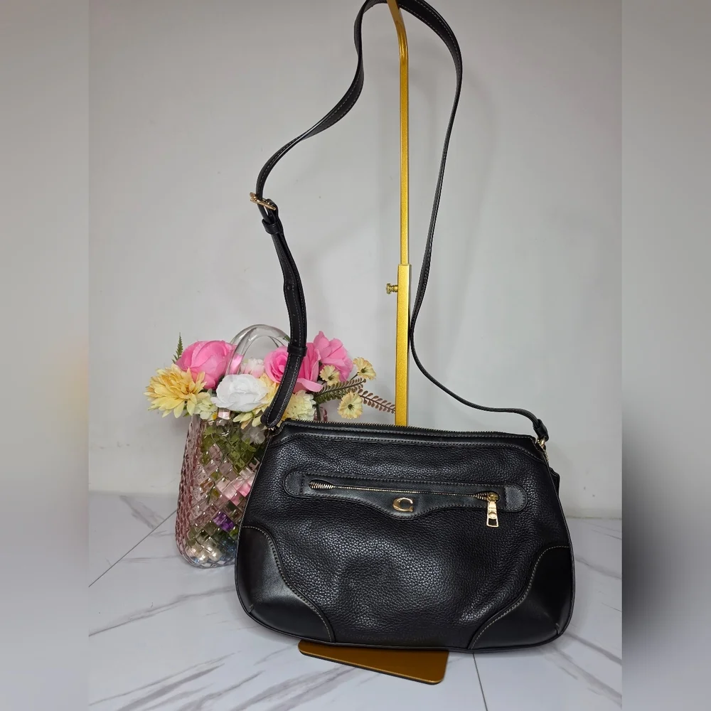 Coach Black Leather Crossbody Bag with Gold Hardware
